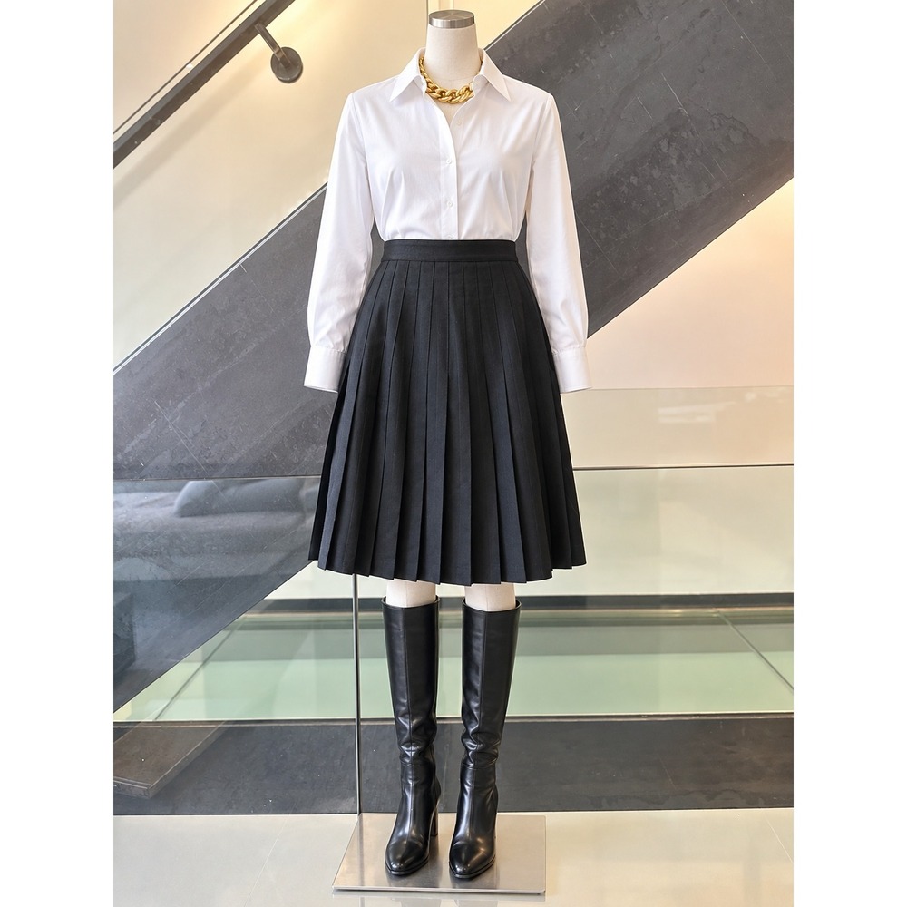 Ann Freedberg Vintage Black 100% Wool Pleated Midi Skirt Size 8 66204